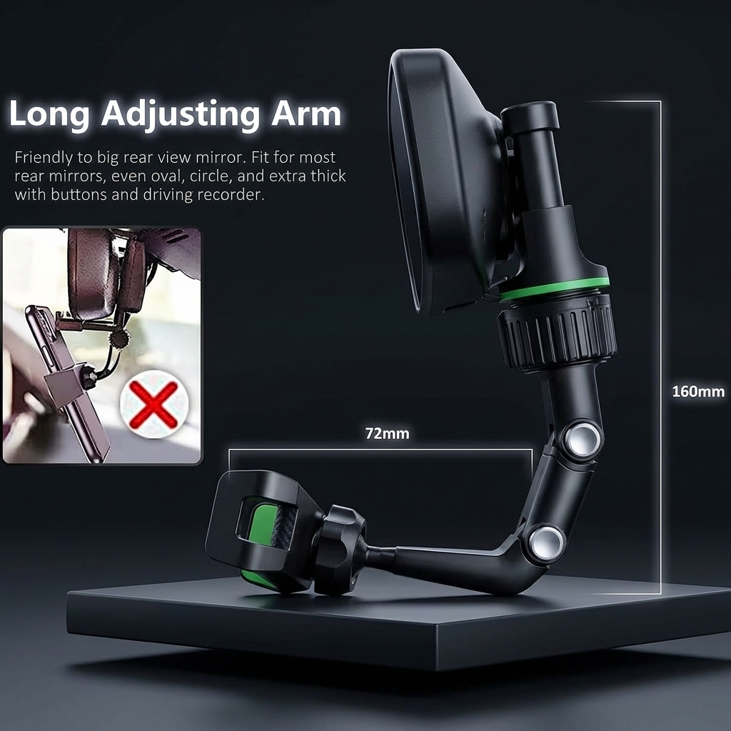 Rearview Mirror Phone Holder 360° Rotatable and Retractable Car Phone Mount Multifunctional Rear View Mirror Holder for All Car